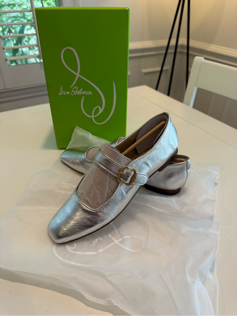 Sam Edelman Michaela Metallic Silver Mary Jane Flat Loafers 8.5